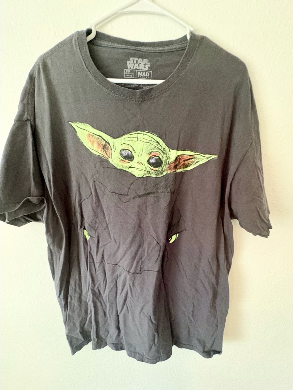 Star Wars Tee with Neon Green Grogu Graphic - Black